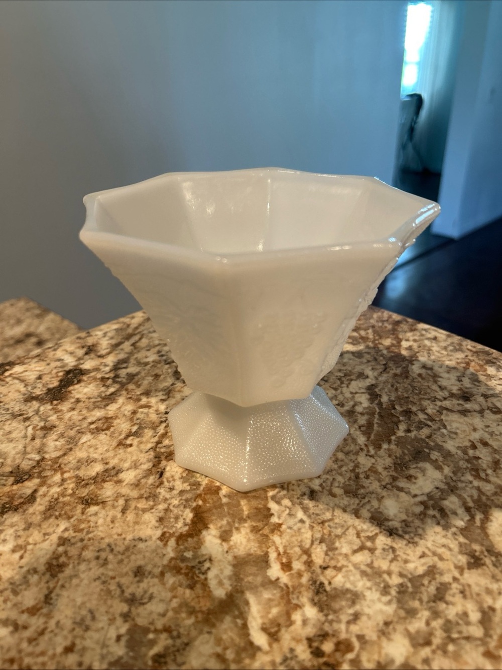 Vintage Milk Glass Hexagonal Pedestal Candy Dish/Planter H 5 in Diameter 5.5 in